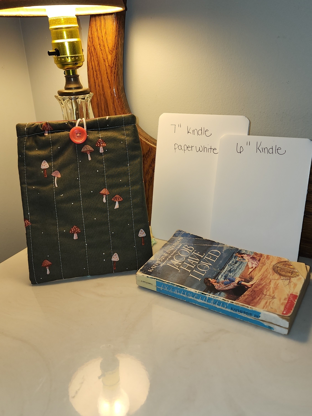 Handmade Kindle Sleeve with Mushroom Print - Olive Green